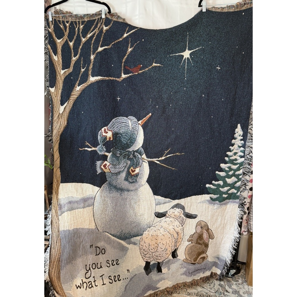 Cotton Throw Blanket Holiday Snowman Bunny Lamb Cardinal Christmas Winter 50x70